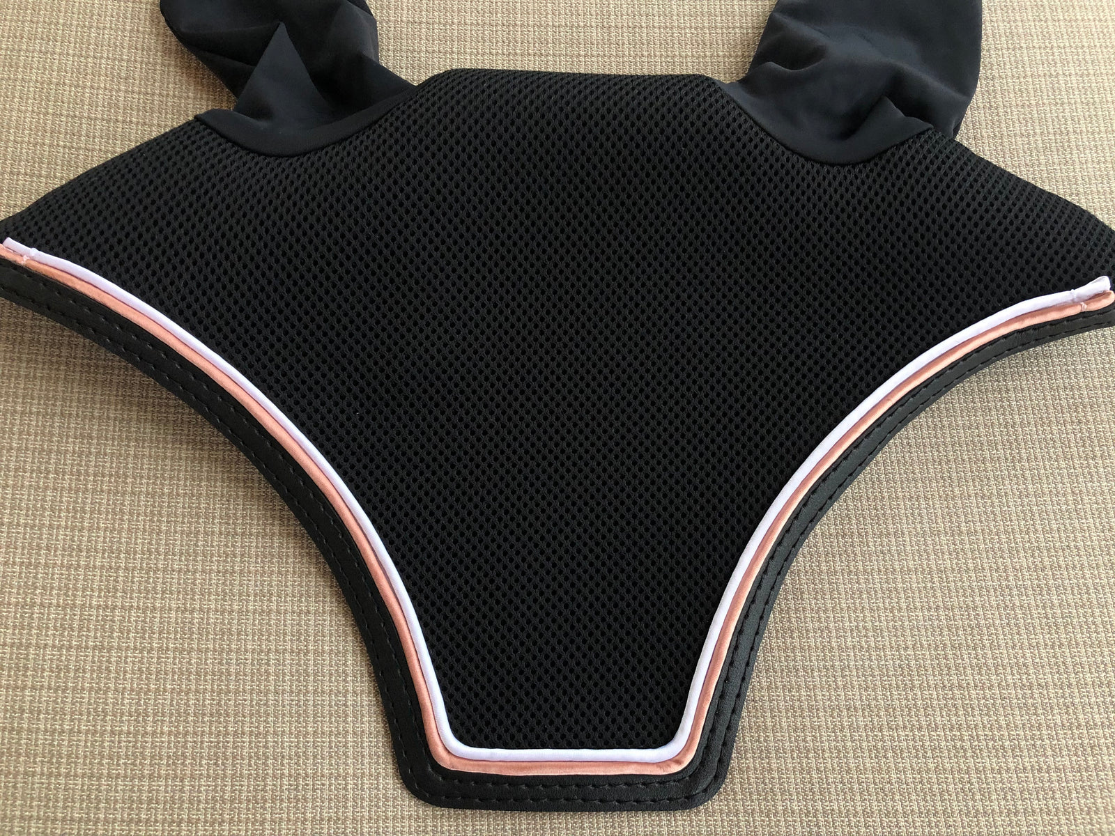 Black Bonnet with Rose Gold and White Piping