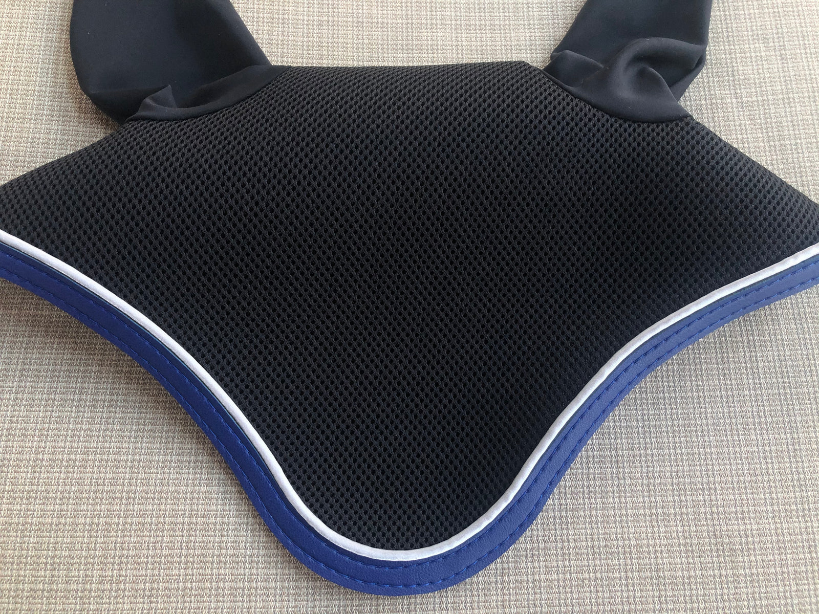 Black Round Bonnet with Royal Blue Trim and white piping