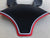 Black Bonnet with Red Outer Trim, with grey and white piping
