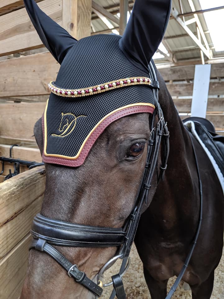 Black, Burgundy and Gold Bonnet with Embroidery